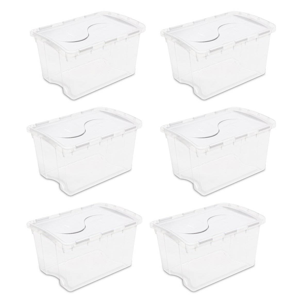 48 Quart Clear Hinged Plastic Storage Container 6 Pack D834