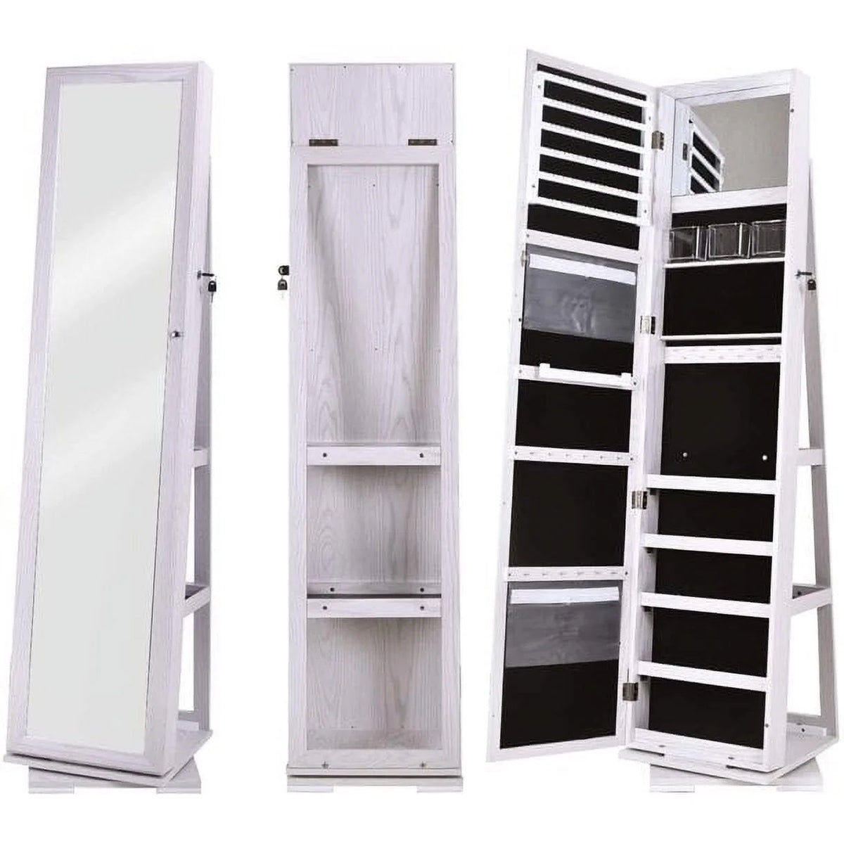 White Rotatable Jewelry Armoire with Full-length Mirror X82562