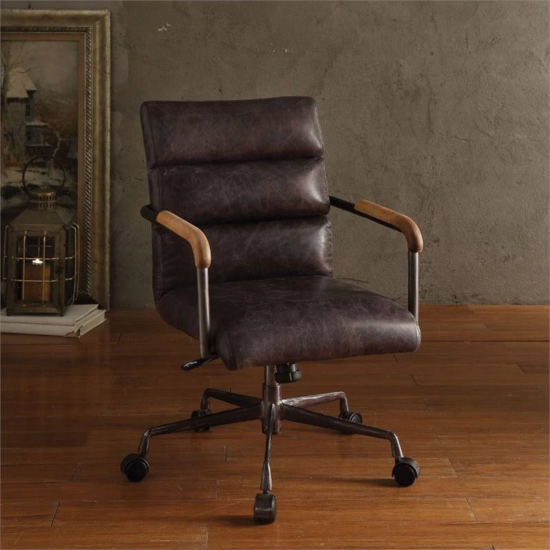 Leather Swivel Office Chair in Antique Ebony Y631