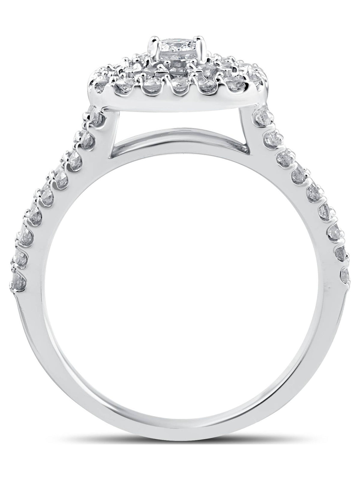 White Gold Cushion Halo Diamond Engagement Ring Set I81436