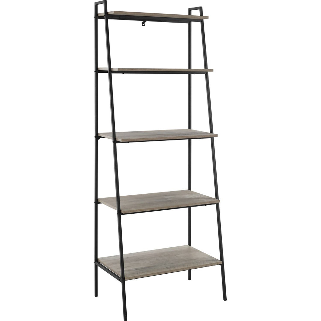 Dark Walnut Industrial Wood Ladder Bookcase N39850