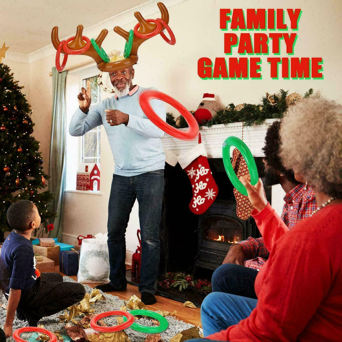 Inflatable Reindeer Antler Hat & Toss Ring Christmas Party Game Toys X121097