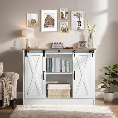 Coffee Bar Cabinet with Sliding Barn Doors, 42” Sideboard Buffet Cabinet with Storage, Espresso V754