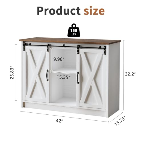 Coffee Bar Cabinet with Sliding Barn Doors, 42” Sideboard Buffet Cabinet with Storage, Espresso V754