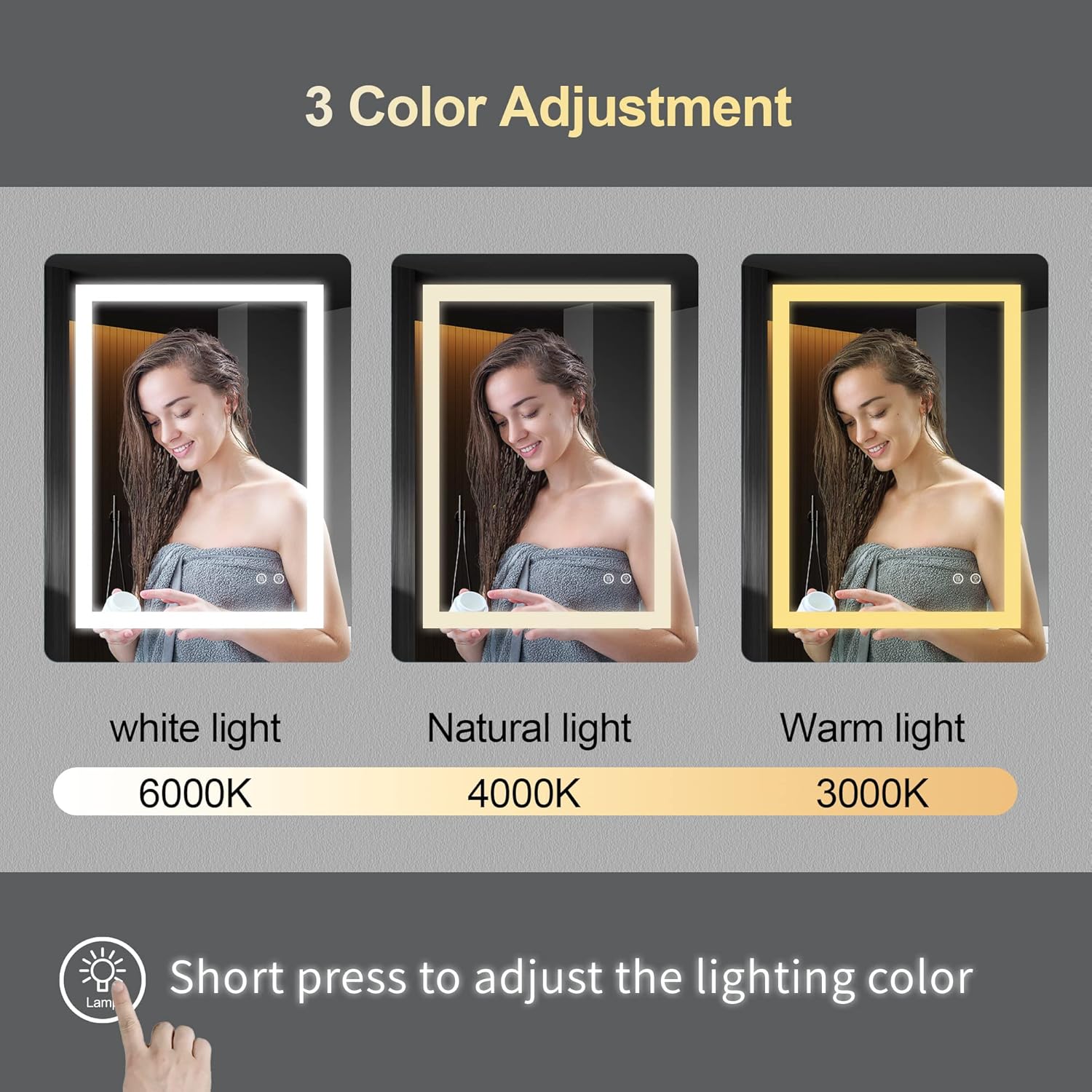LED Mirror, 24x32 Inch Lighted Bathroom Mirror with Lights, Anti Fog, Dimmable, 3 Lighting Temperature Setting Q995007