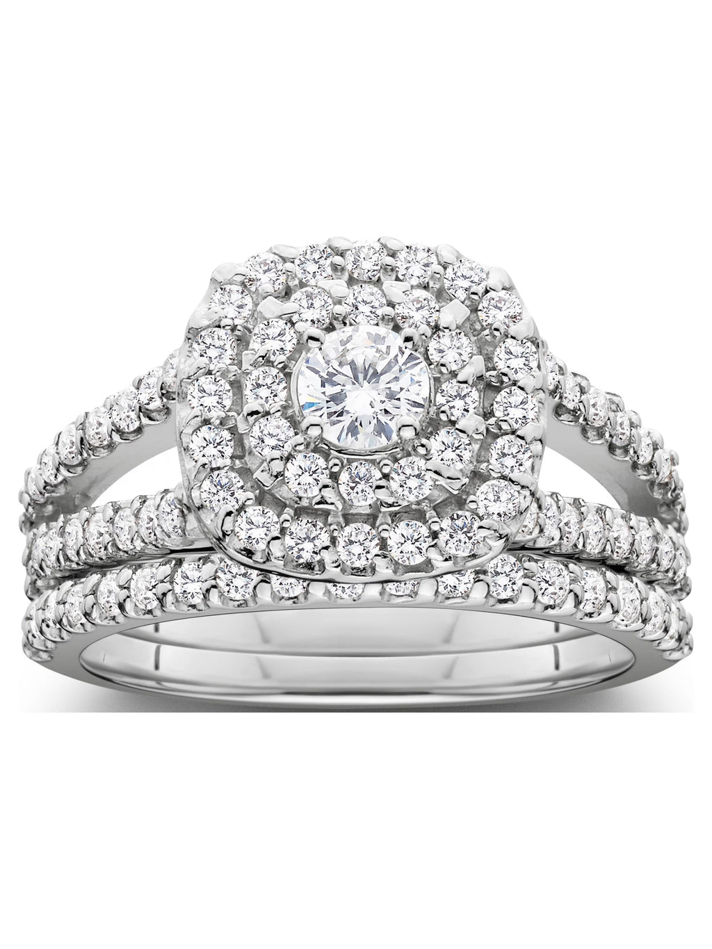 White Gold Cushion Halo Diamond Engagement Ring Set I81436