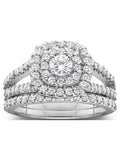 White Gold Cushion Halo Diamond Engagement Ring Set I81436