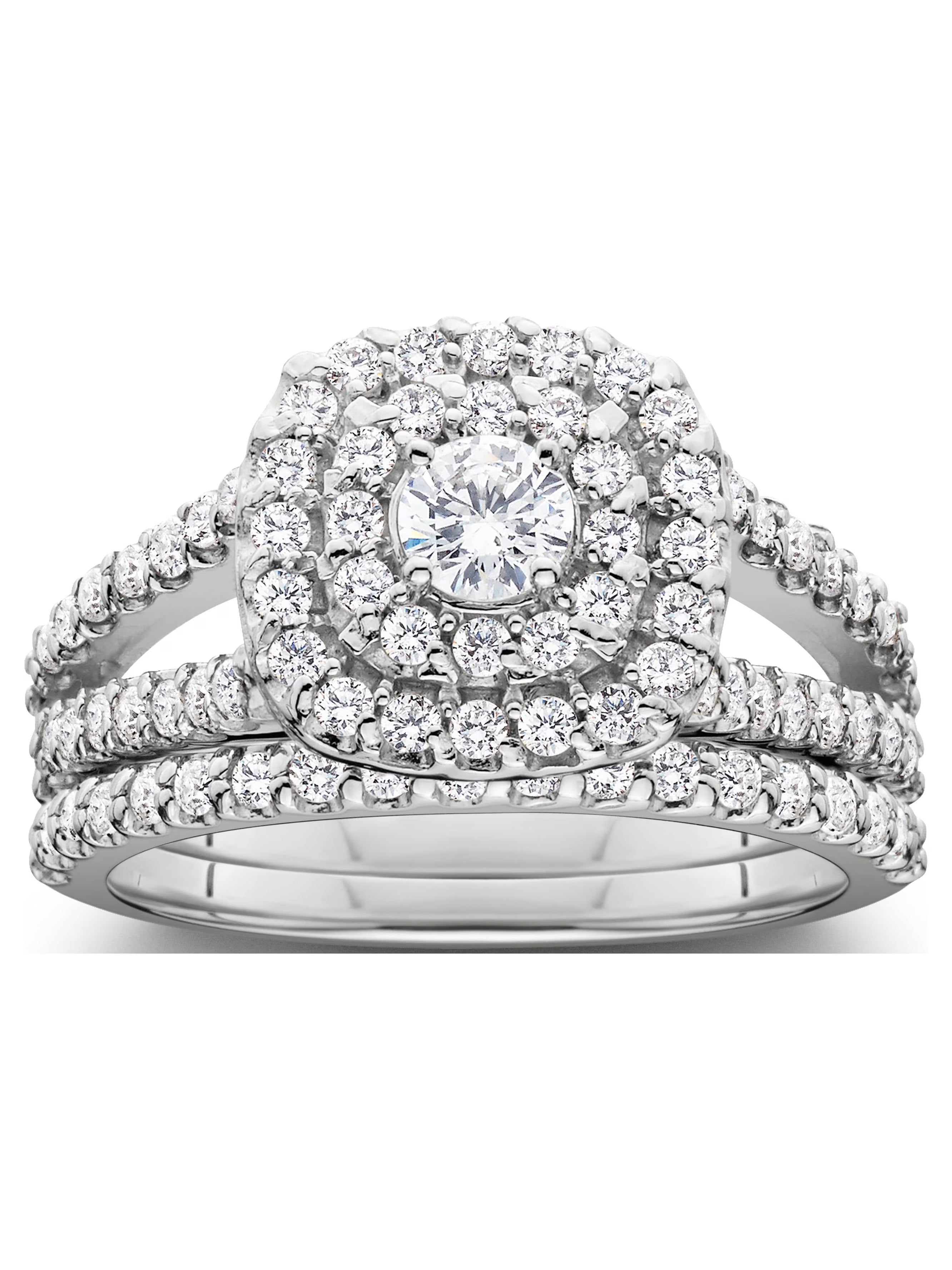 White Gold Cushion Halo Diamond Engagement Ring Set I81436