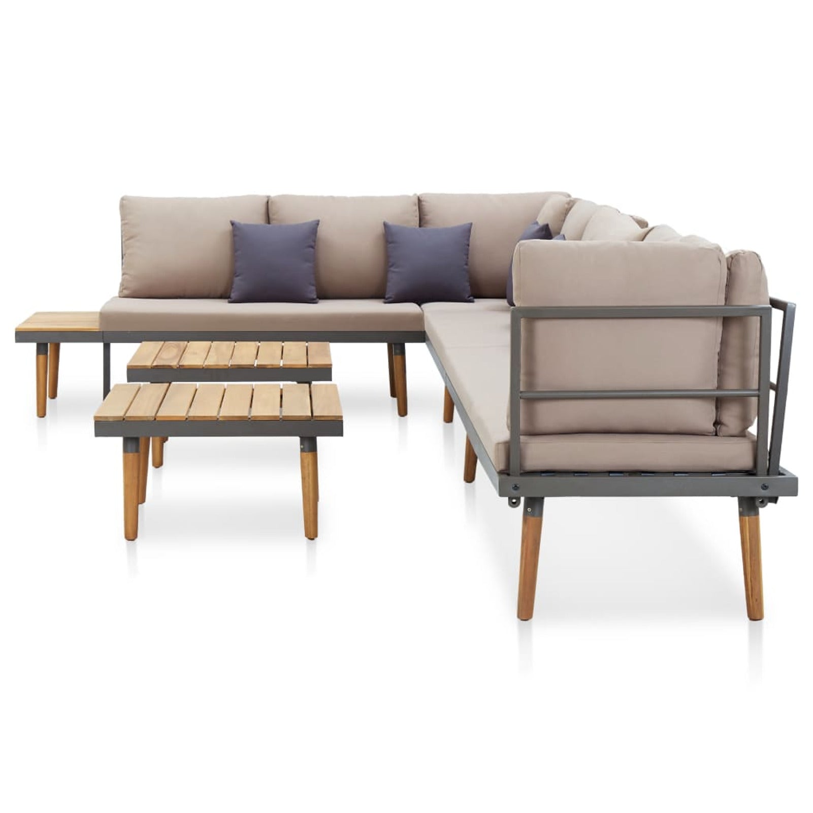8-Seater Cushioned Acacia Wood Patio Lounge Set with 2 Coffee Table P465