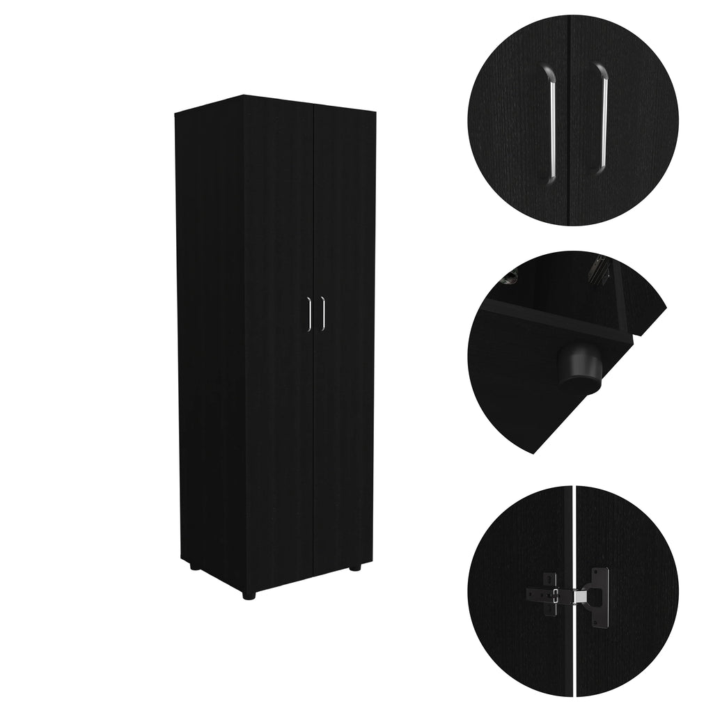 Black Two-Door Armoire with Two Internal Shelves and Rod F7533
