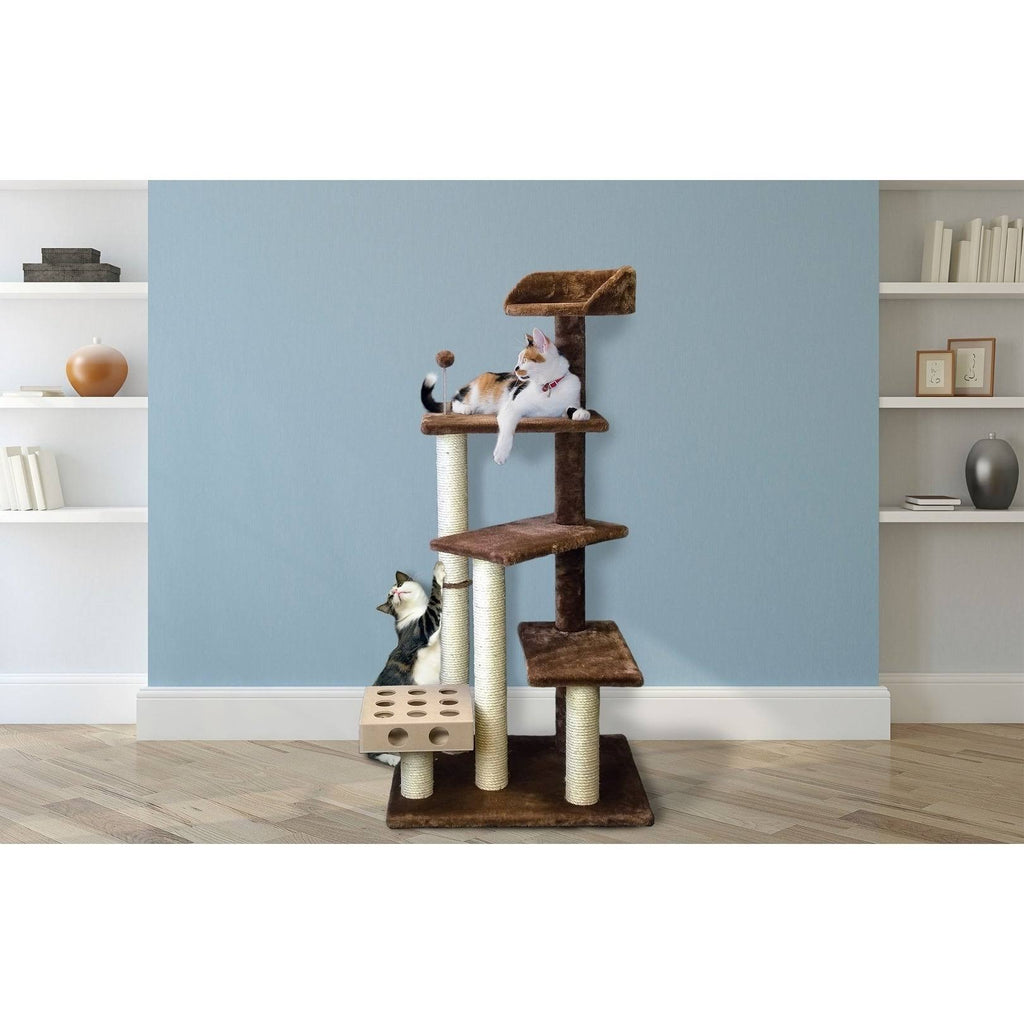 Brown Pet Cat Furniture Play Stairs with IQ Busy Box G731022