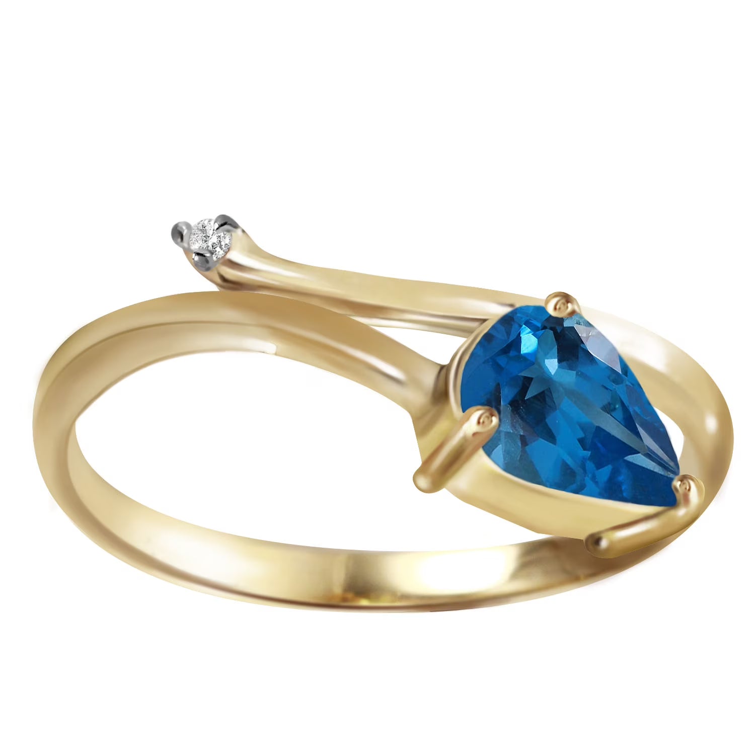 0.83 Carat 14k Solid Gold Ring with Natural Diamond and Pear-shaped Blue Topaz O47900