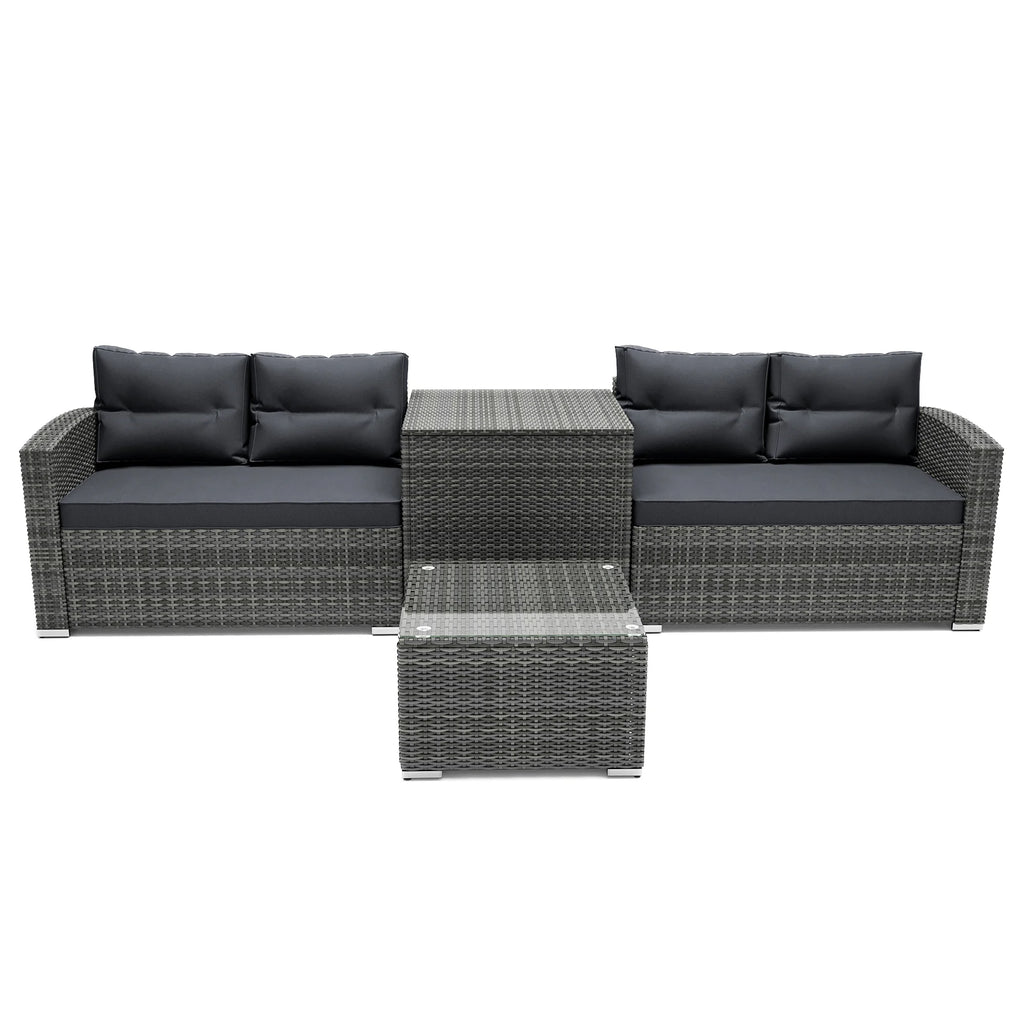 4 Pieces PE Rattan Sectional Sofa Set with Glass Table N90358