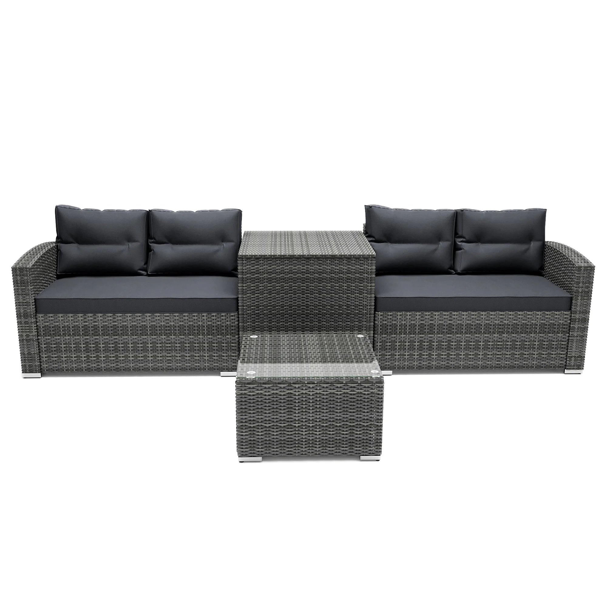 4 Pieces PE Rattan Sectional Sofa Set with Glass Table N90358