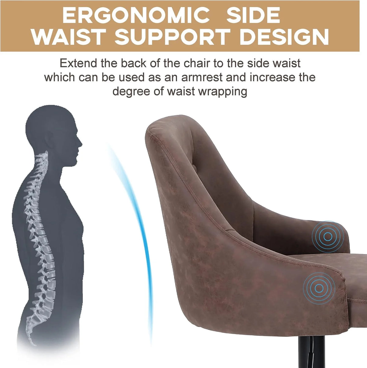 Brown PU Leather Adjustable Swivel Bar Stool with Padded Back R76040