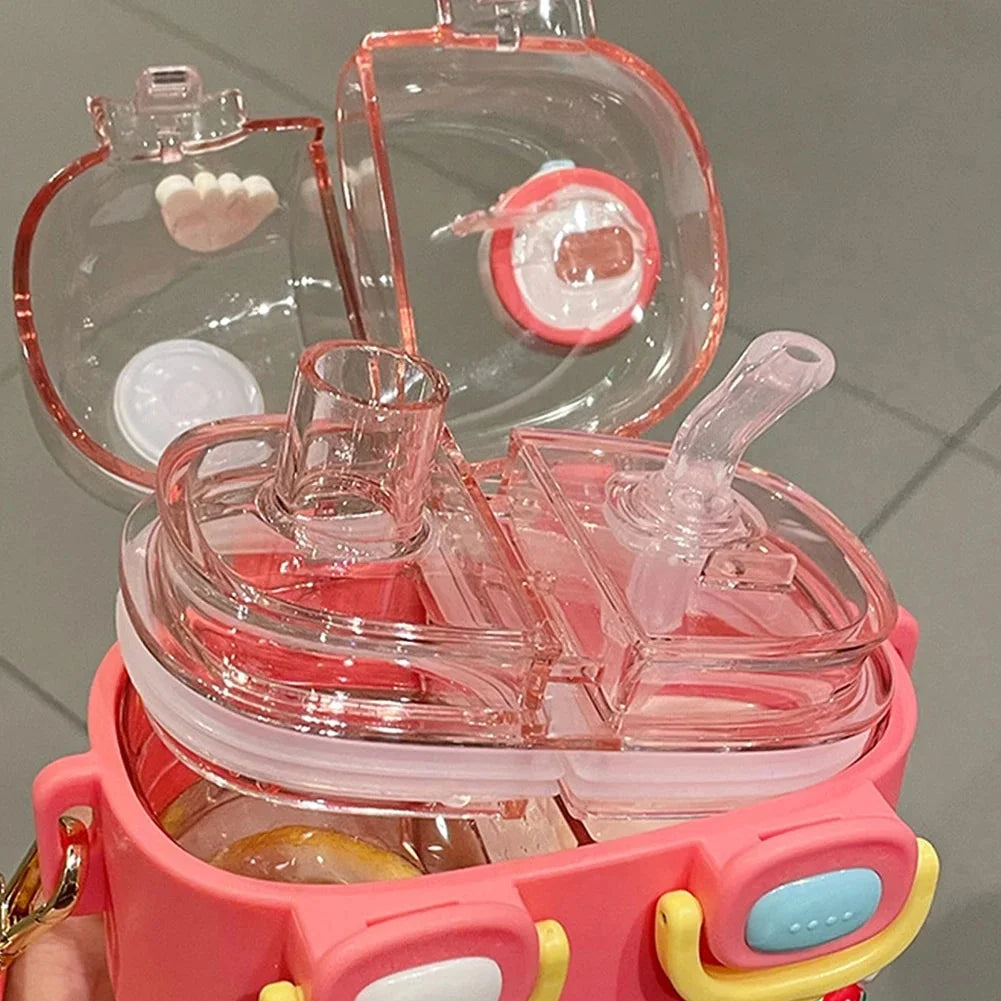 Pink 780ml Double Layer Water Bottle with Straw J480