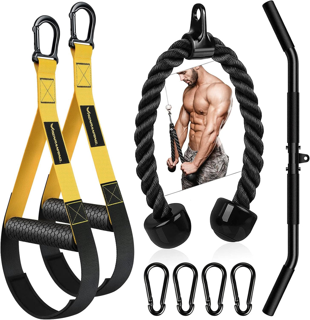 LAT Pulldown Attachments Set with Double-D Handle and Tricep Rope I248
