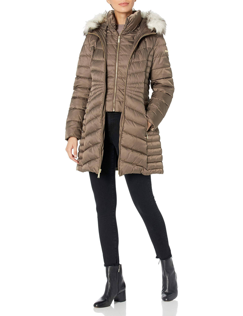 Faux-Fur-Trim Hooded Puffer Coat G635