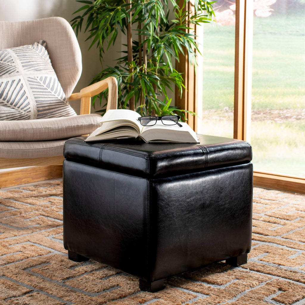 Black Leather Ottoman F699