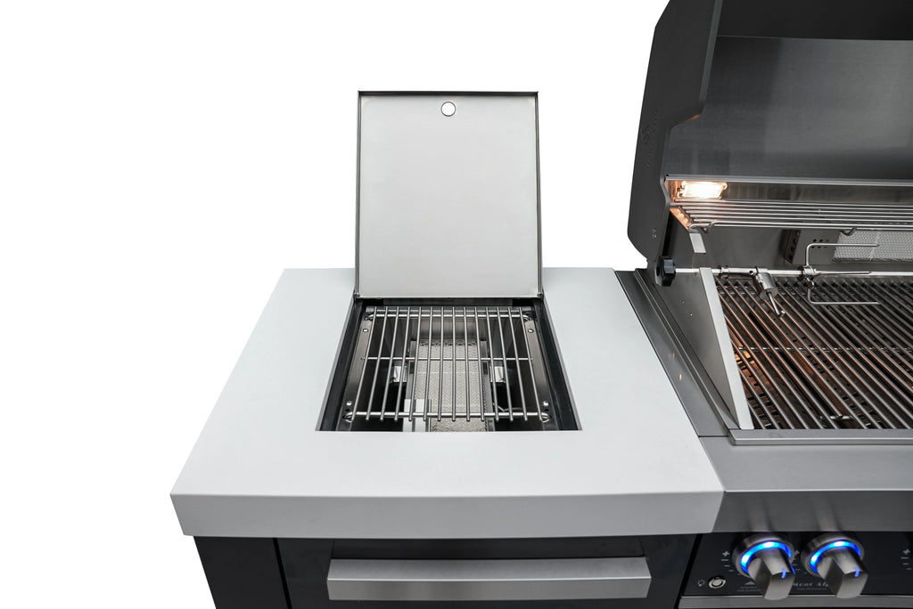 Black Stainless Steel Grill Island with Beverage Center and Fridge Cabinet N385