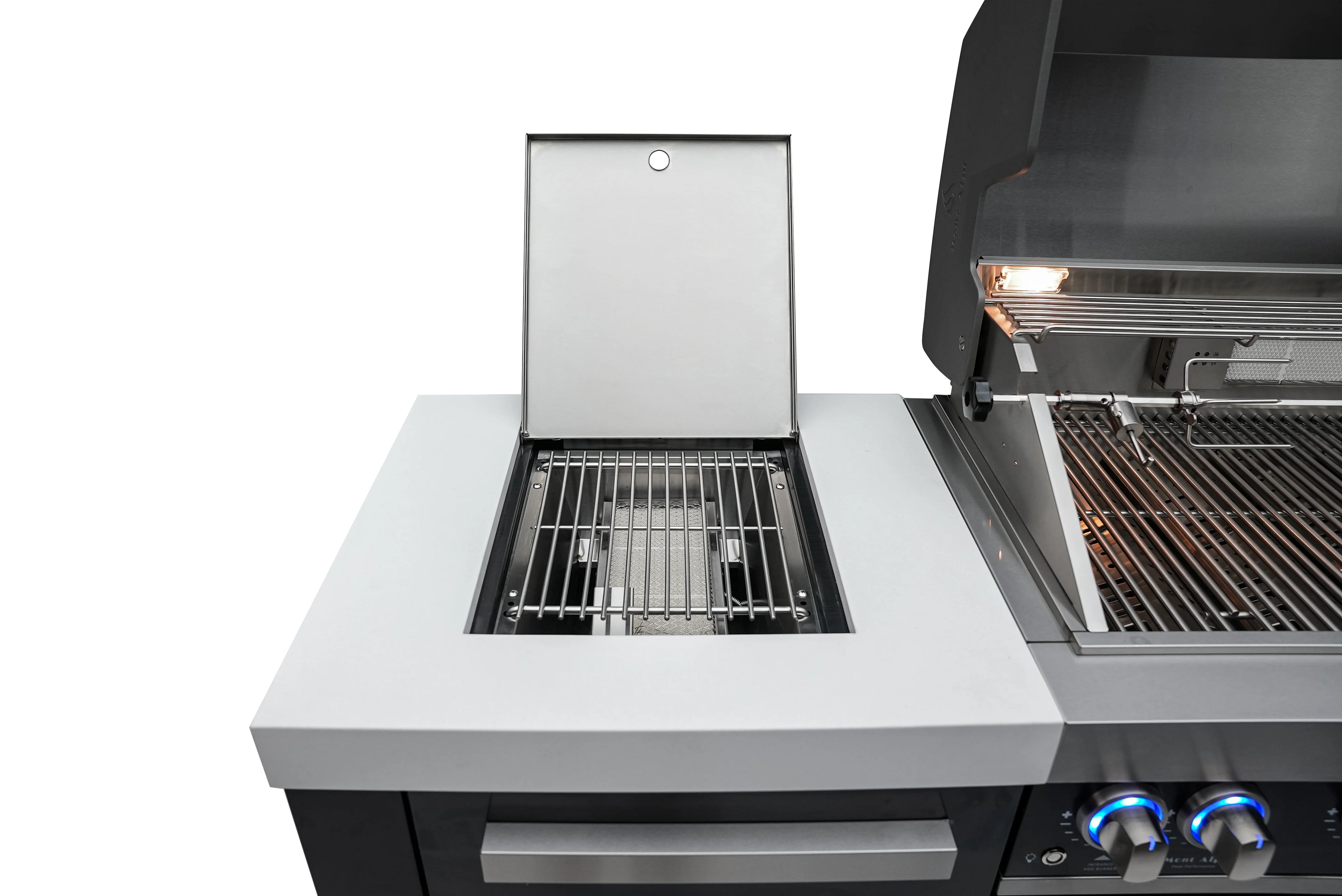 Black Stainless Steel Grill Island with Beverage Center and Fridge Cabinet N385