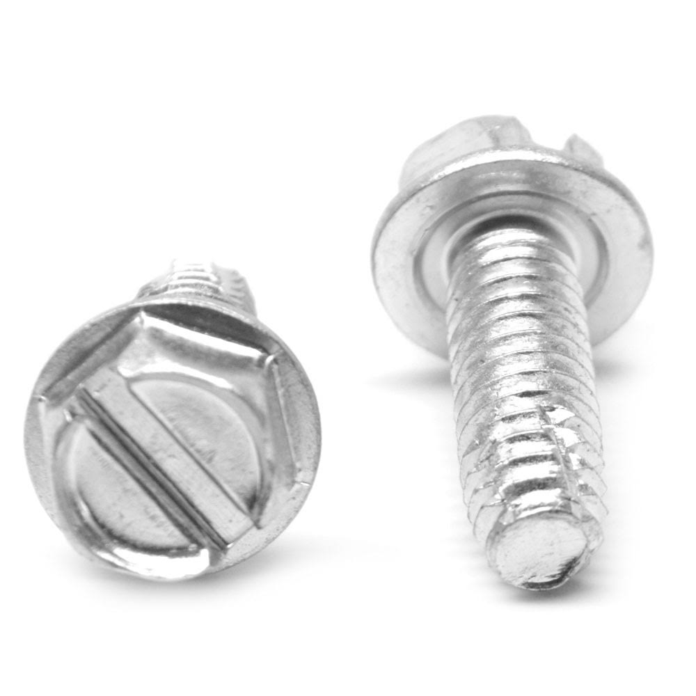 1/4-20 x 2 1/4 Coarse Thread Thread Cutting Screw Slotted Hex Washer Head Type F Low Carbon Steel Zinc Plated S4356