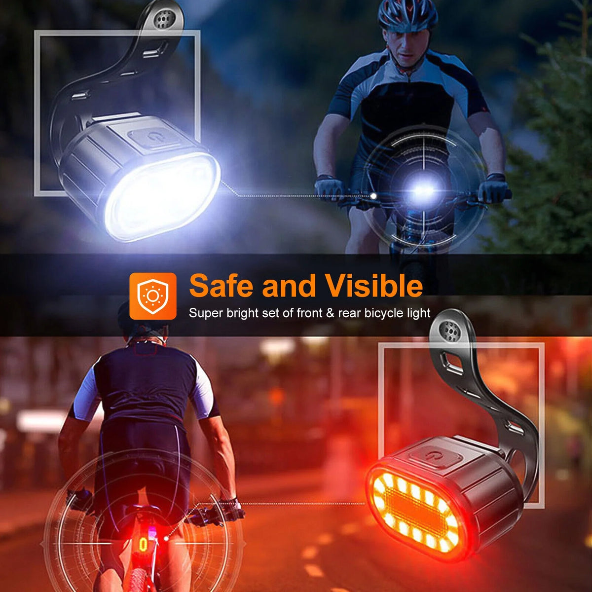 USB Rechargeable LED Bicycle Headlight Front Rear Light Set K614633