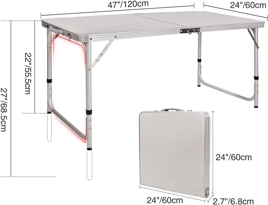 47x24 Folding Camping Table, Aluminum Ultralight Height Adjustable W829710