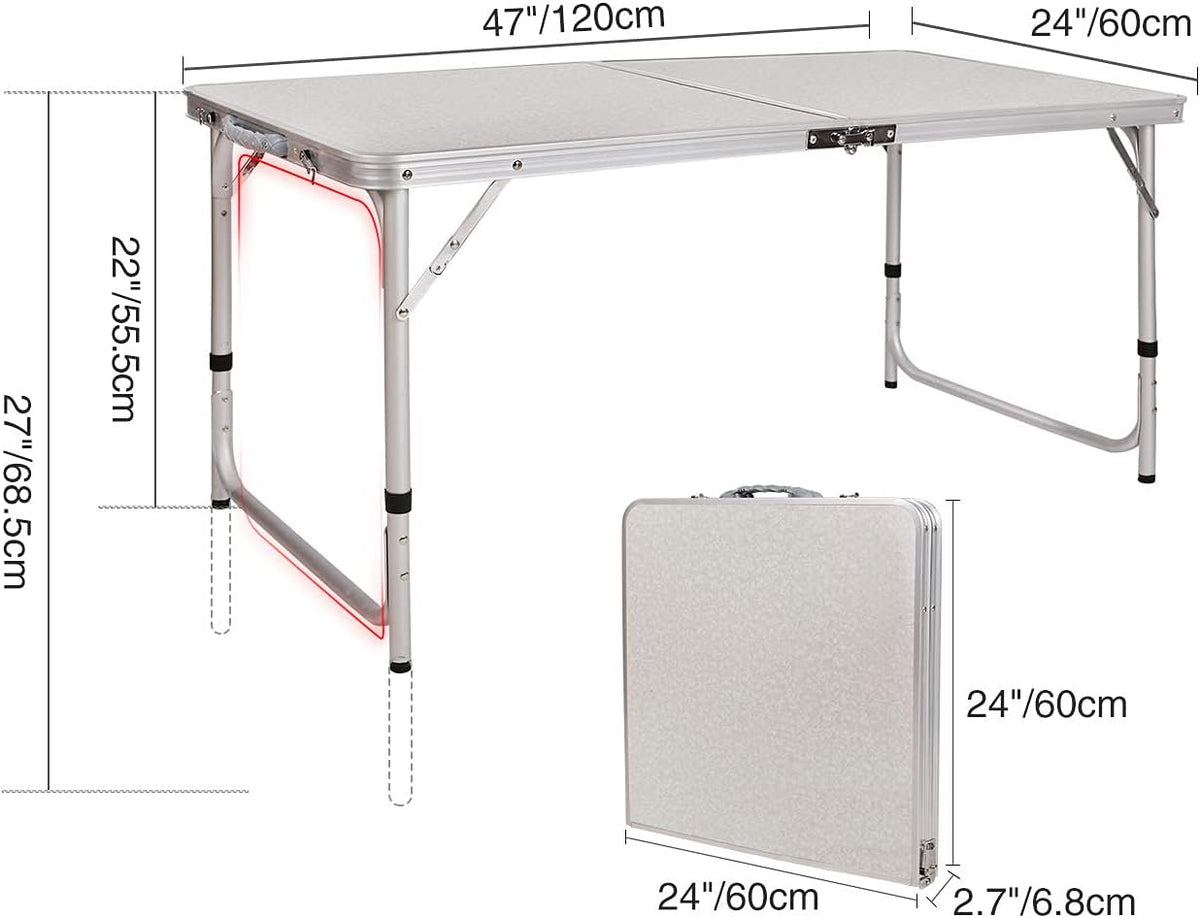47x24 Folding Camping Table, Aluminum Ultralight Height Adjustable W829710