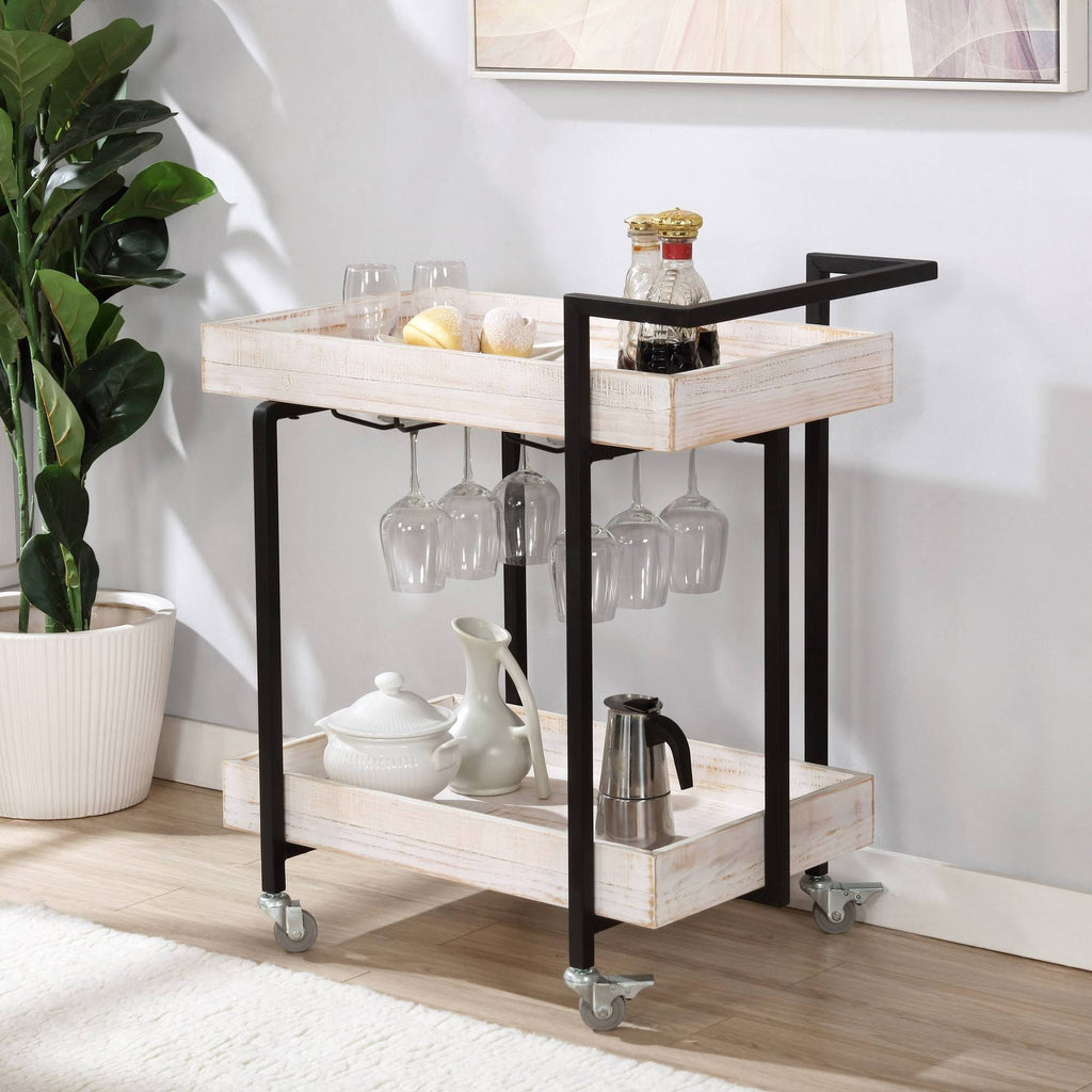 Antique White/Black 2 Shelf Serving Cart Z780644