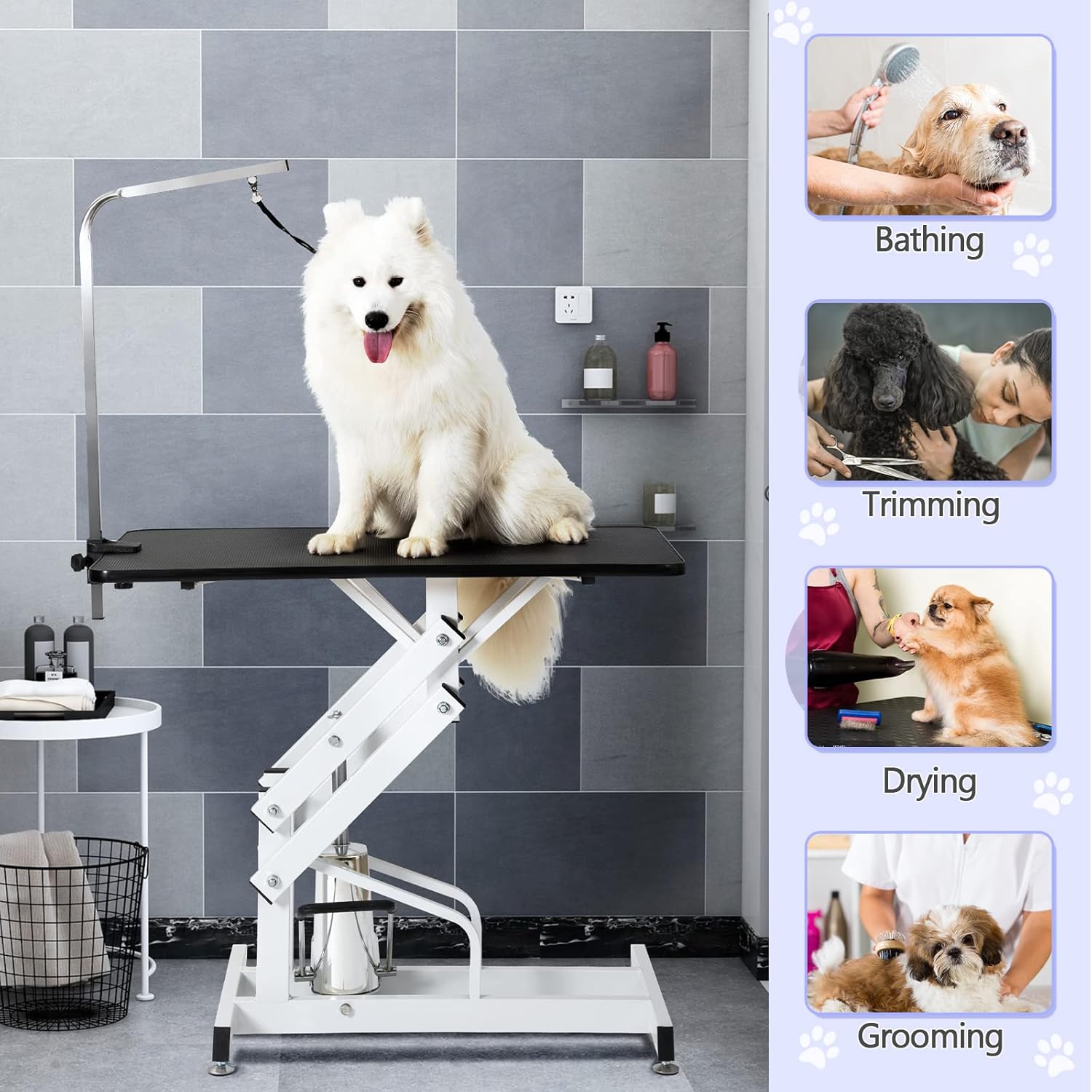 Black White Heavy Duty Hydraulic Pet Grooming Table F52299