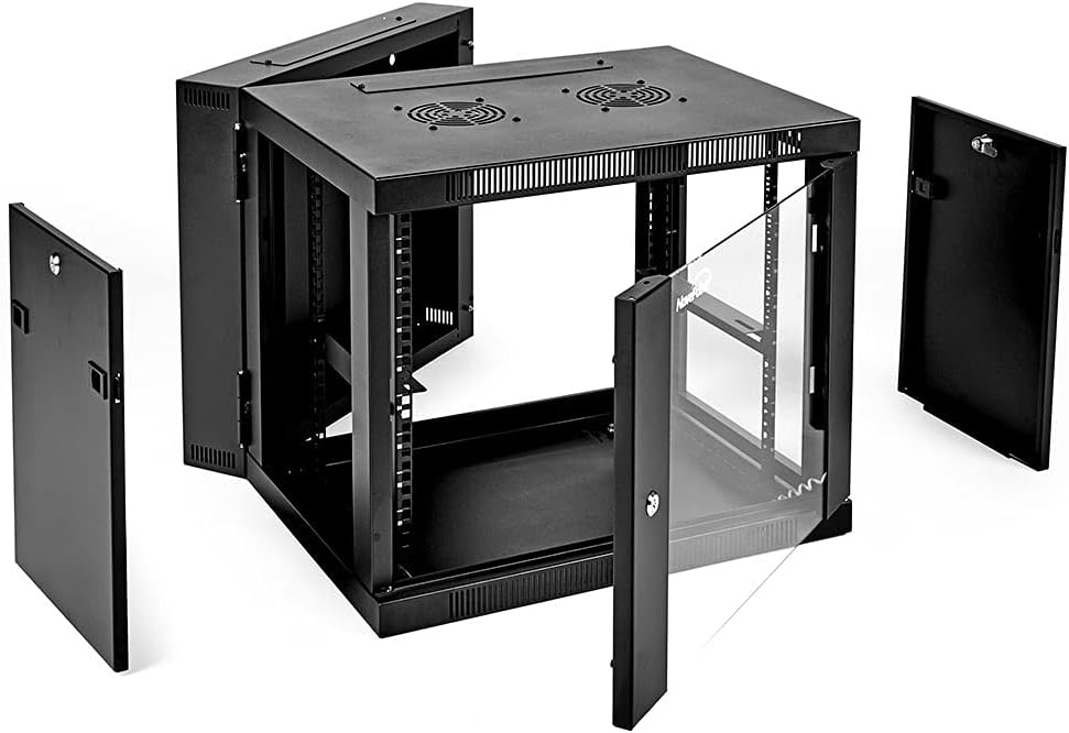 9U Wall-Mount Network Cabinet Enclosure with Hinged Back and Glass Front Door D5767