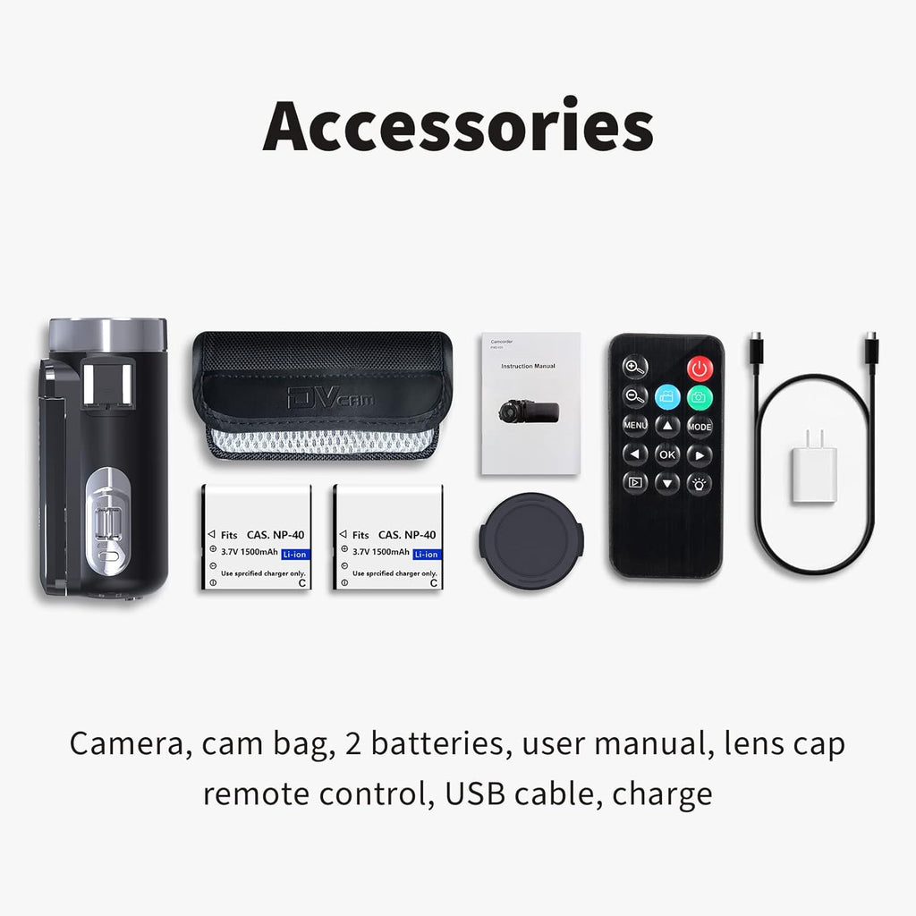 2.7K 30FPS Digital Video Camera with 2 Batteries IR Night Vision 30MP 270 Degree Rotation Screen T715