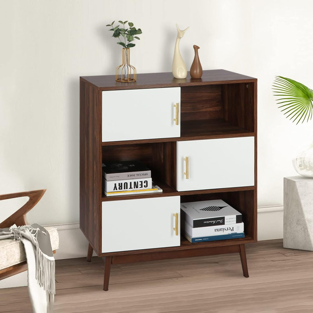 Walnut Storage Cabinet with Doors and Open Shelves Z896928