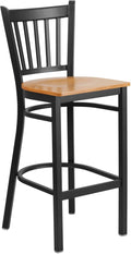 Black Vertical Back Metal Restaurant Barstool with Natural Wood Seat Z558