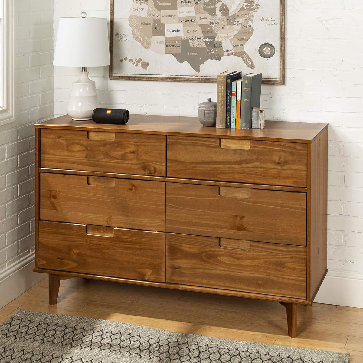 6 Drawer Caramel Wood Dresser B3092