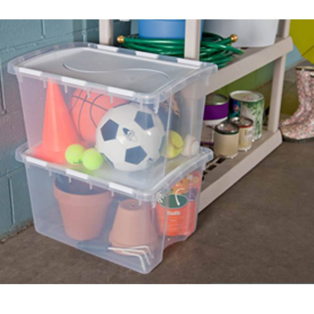 48 Quart Clear Hinged Plastic Storage Container 6 Pack D834