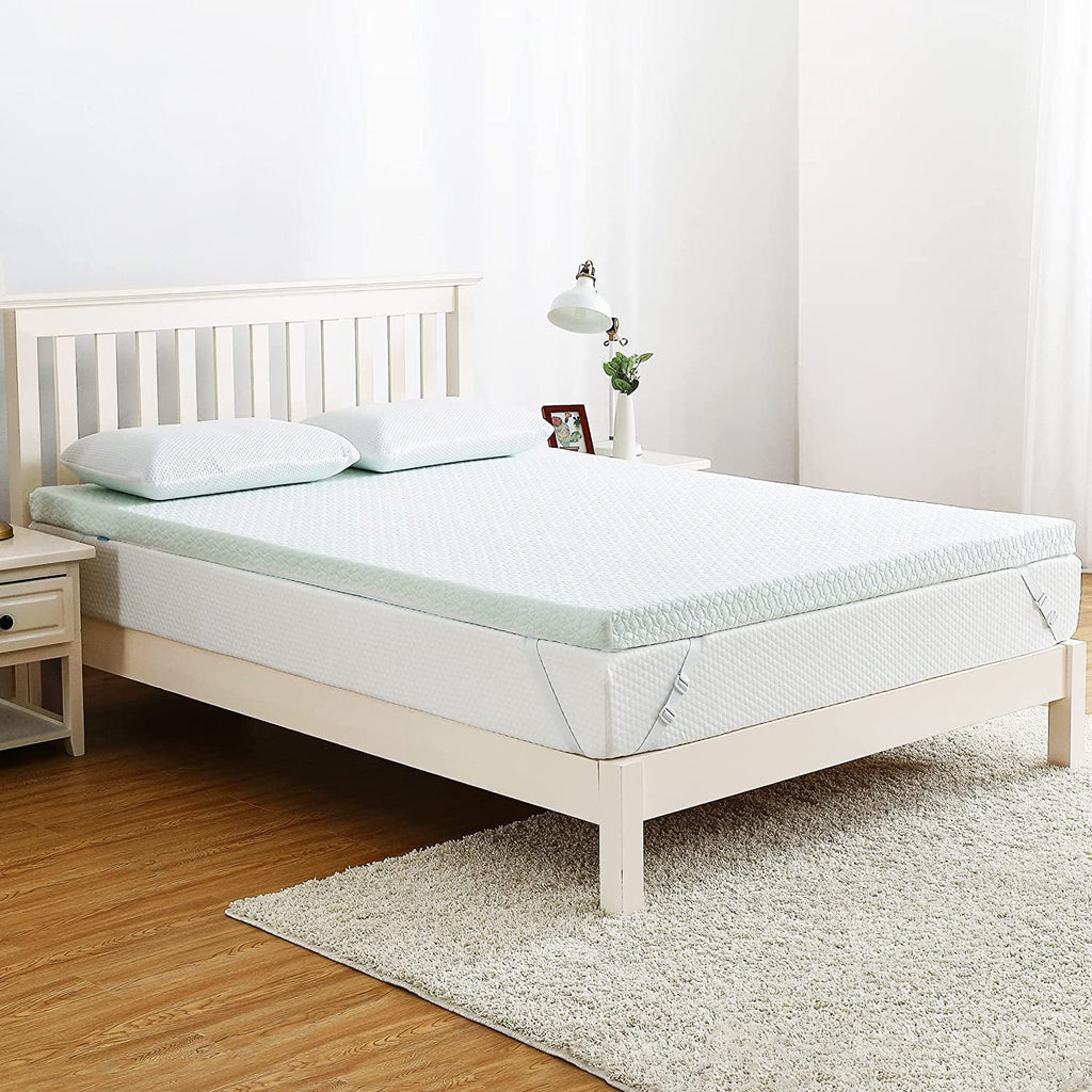 3 Inch Green Tea Memory Foam Mattress Topper with Zippered Bamboo Cover J377