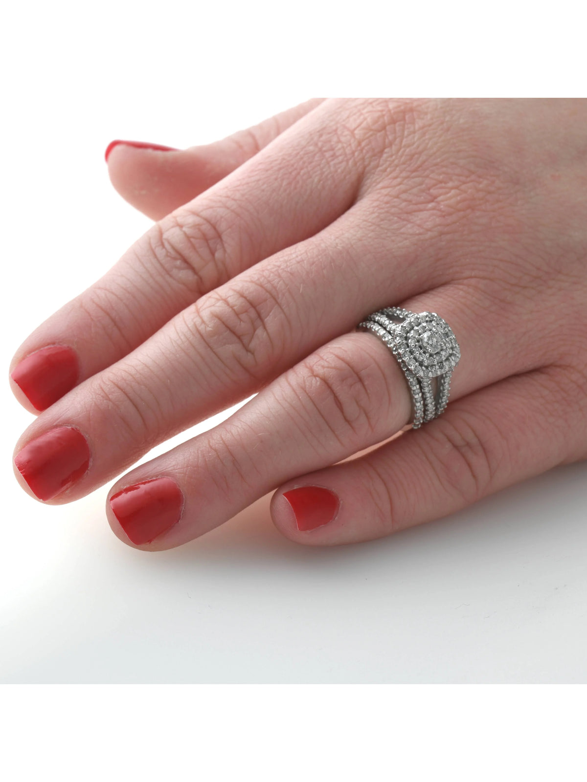 White Gold Cushion Halo Diamond Engagement Ring Set I81436