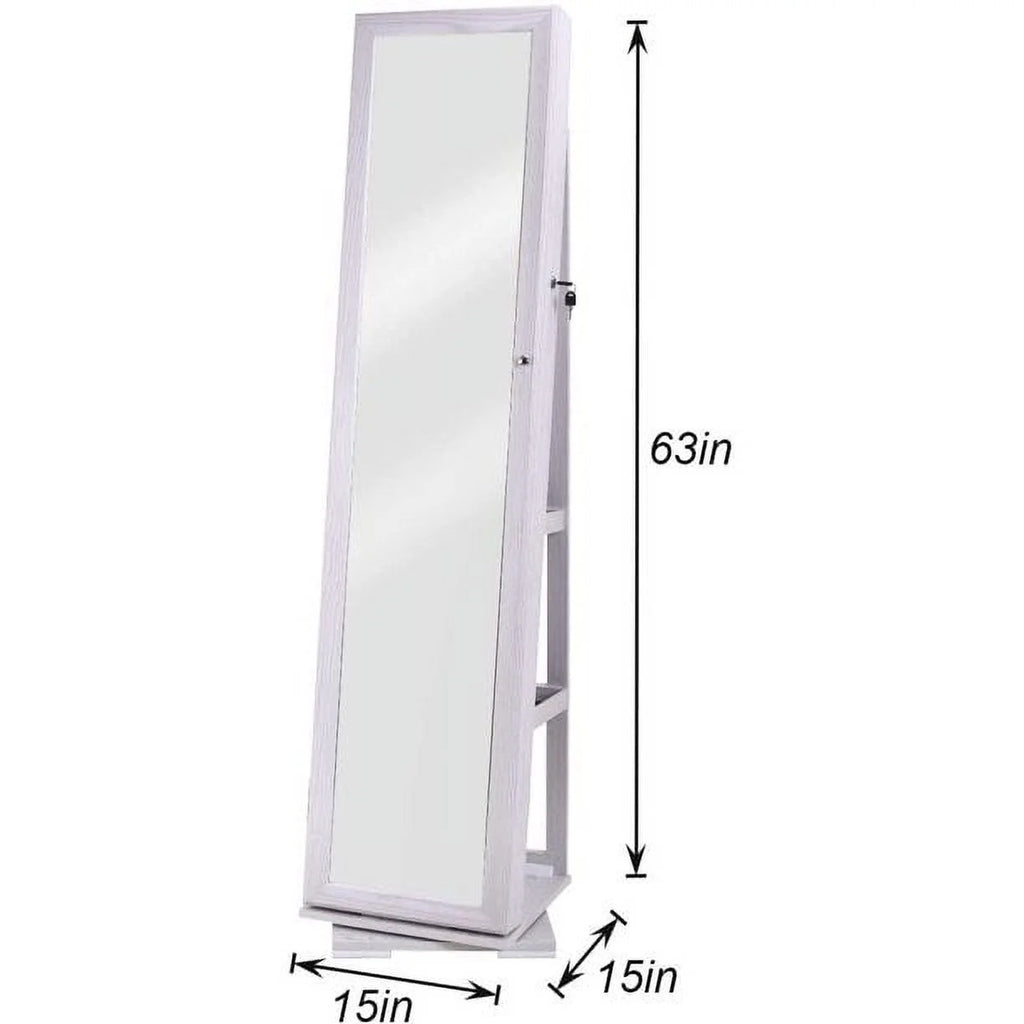 White Rotatable Jewelry Armoire with Full-length Mirror X82562
