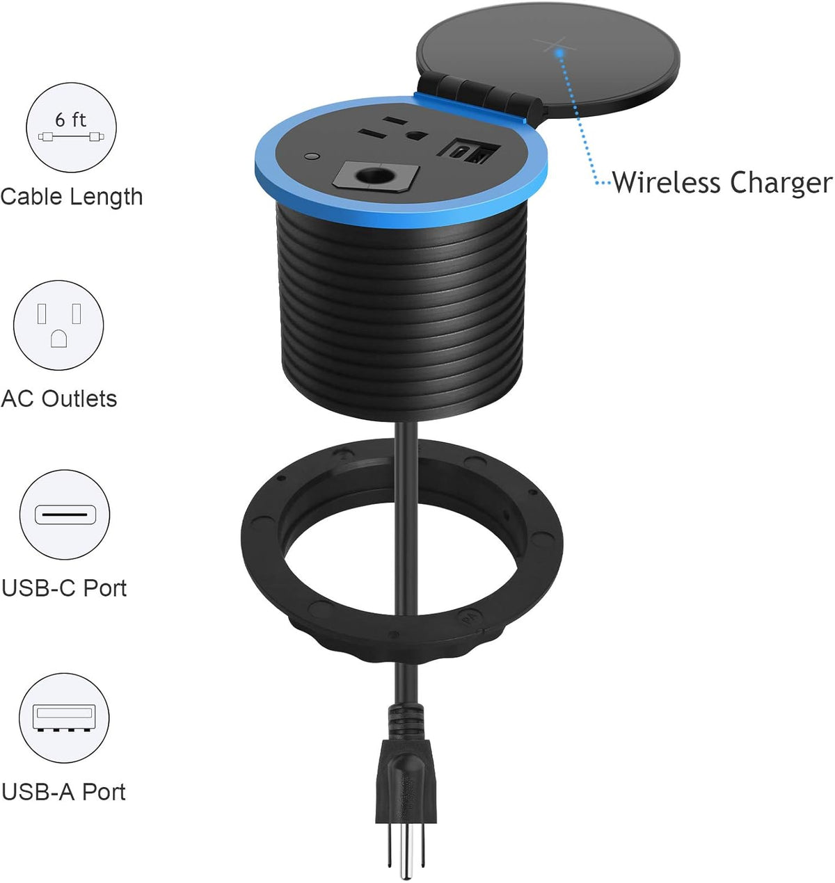 Desktop Power Grommet with Wireless Charger, USB C, 3.15" Hole, Pack of 2 G301236