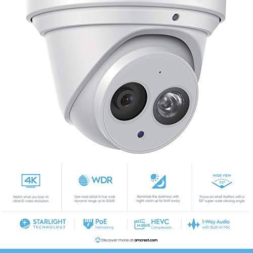 2-Pack Outdoor Security IP Turret PoE Camera, 4K (8MP), 98ft Nightvision, 2.8mm Lens, IP67 Q112914