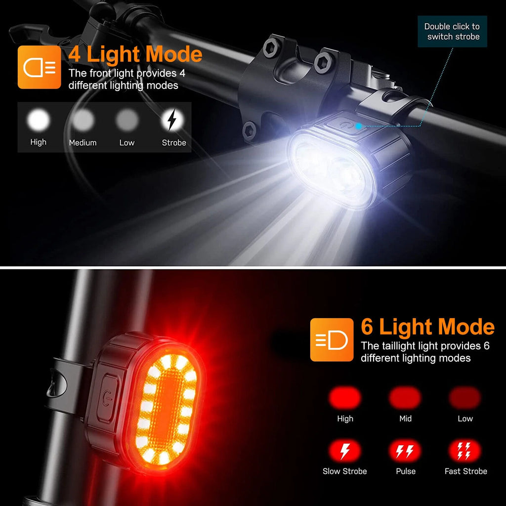 USB Rechargeable LED Bicycle Headlight Front Rear Light Set K614633