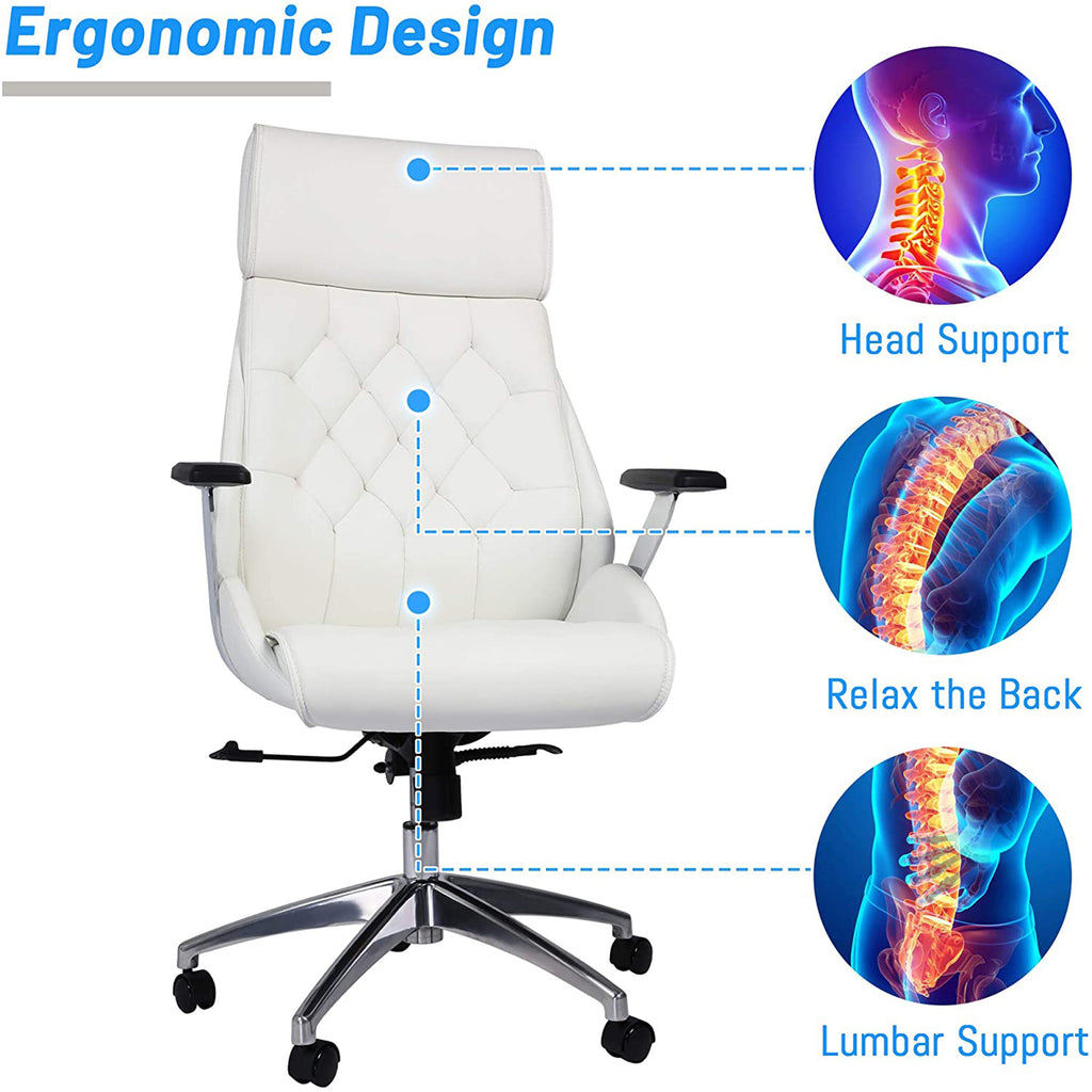 White Leather High Back Office Chair N7160