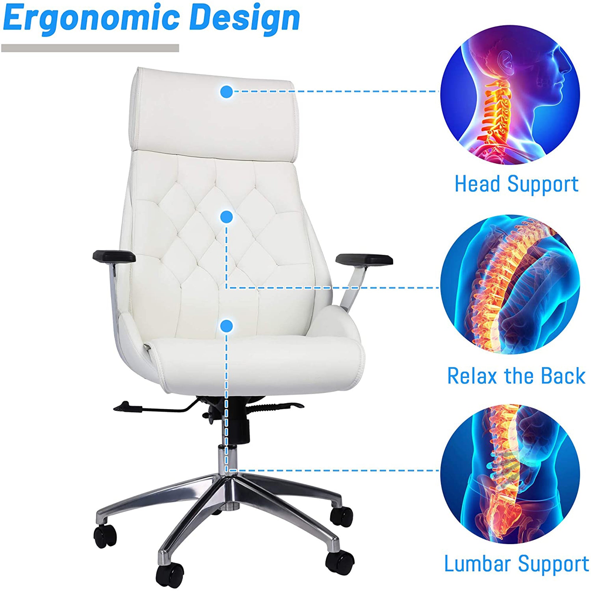 White Leather High Back Office Chair N7160