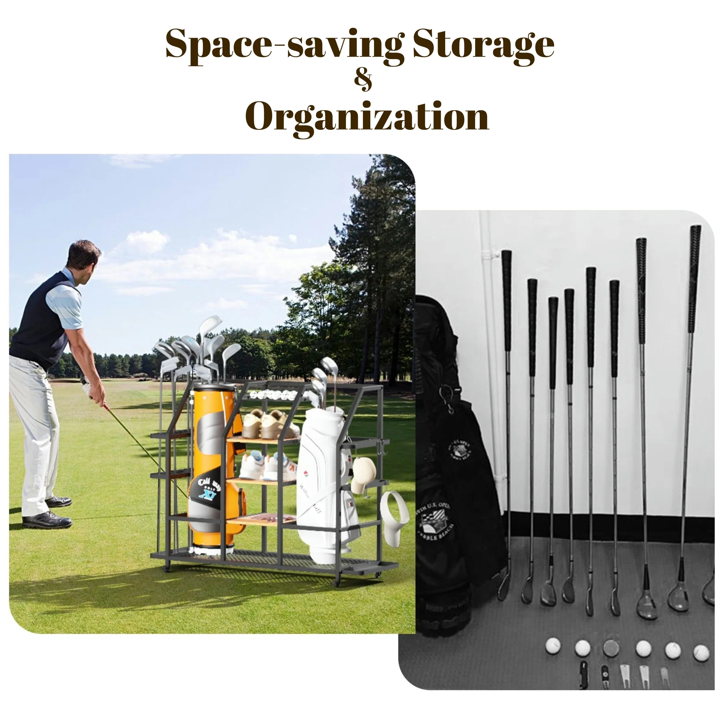 Extra Large Golf Bag Storage Rack with Locking Wheels G842