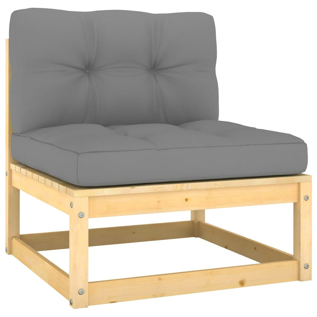 6 Piece Gray Cushioned Pinewood Patio Lounge Set Z92813