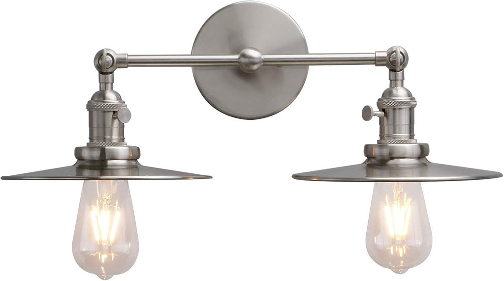 Brushed Nickel Dual-Light Wall Sconce with Switch and Flat Metal Canopy U794