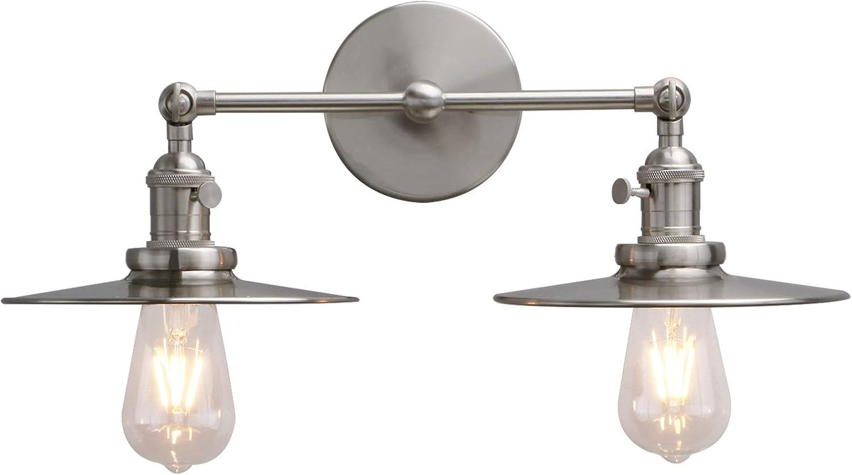Brushed Nickel Dual-Light Wall Sconce with Switch and Flat Metal Canopy U794
