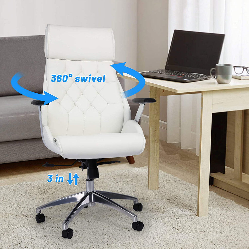 White Leather High Back Office Chair N7160